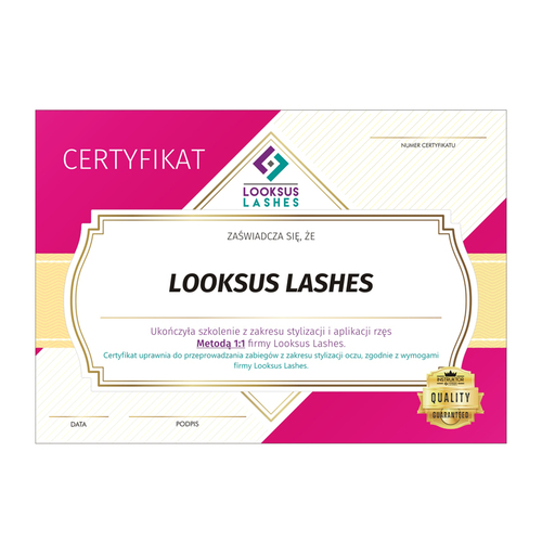 Certyfikat Looksus Lashes - Metoda objętościowa 2-3D 2