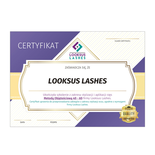 Certyfikat Looksus Lashes - Metoda objętościowa 2-3D 3