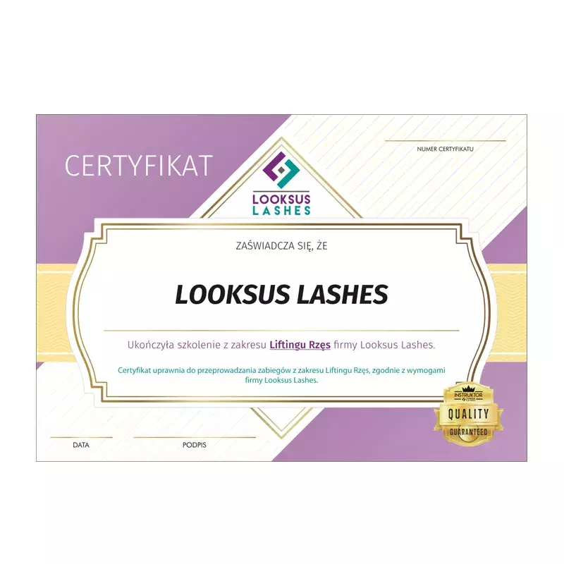 Certyfikat Looksus Lashes - Lifting rzęs 1